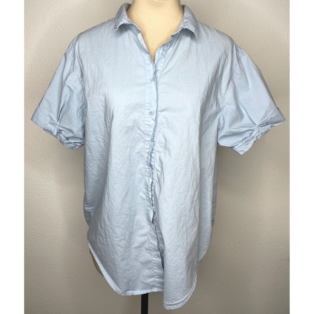 Nation LTD Women Shirt Short Sleeve Pima Cotton Button Down S Light Blue